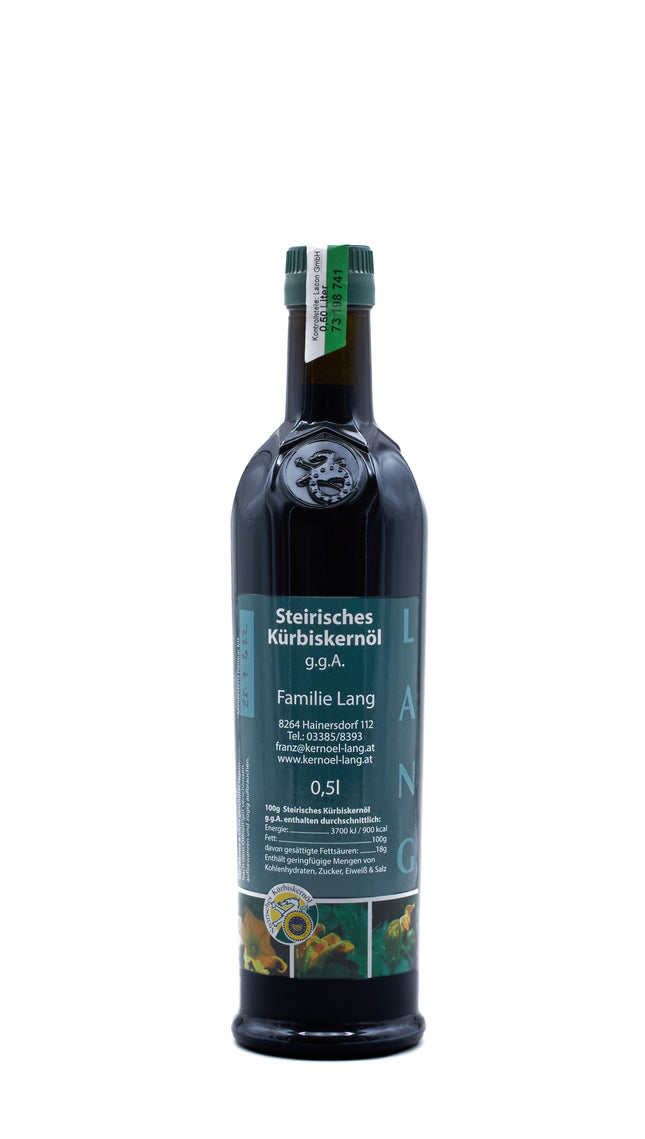 0,5 Liter Steirisches Kürbiskernöl g.g.A. von Kernöl Lang aus der Steiermark