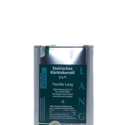 1 Liter Steirisches Kürbiskernöl g.g.A. in der Dose von Kernöl Lang aus der Steiermark