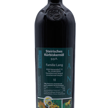 1 Liter Steirisches Kürbiskernöl g.g.A. von Kernöl Lang aus der Steiermark
